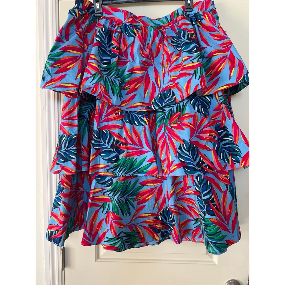 Tabitha Brown Tiered Skirt with Vibrant Leaf Print